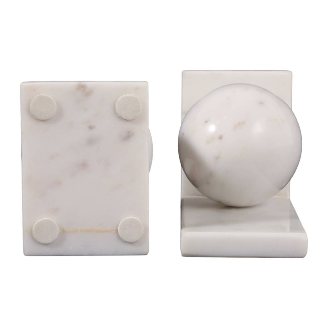 Bookends | Set of 2 - White Marble Modern Orb