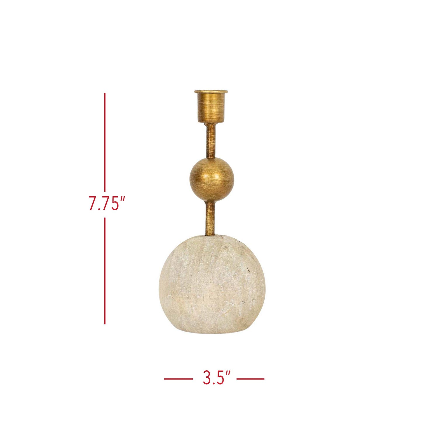 Jude Brass Stacked Sphere Taper Candle Holder - Wood & Metal