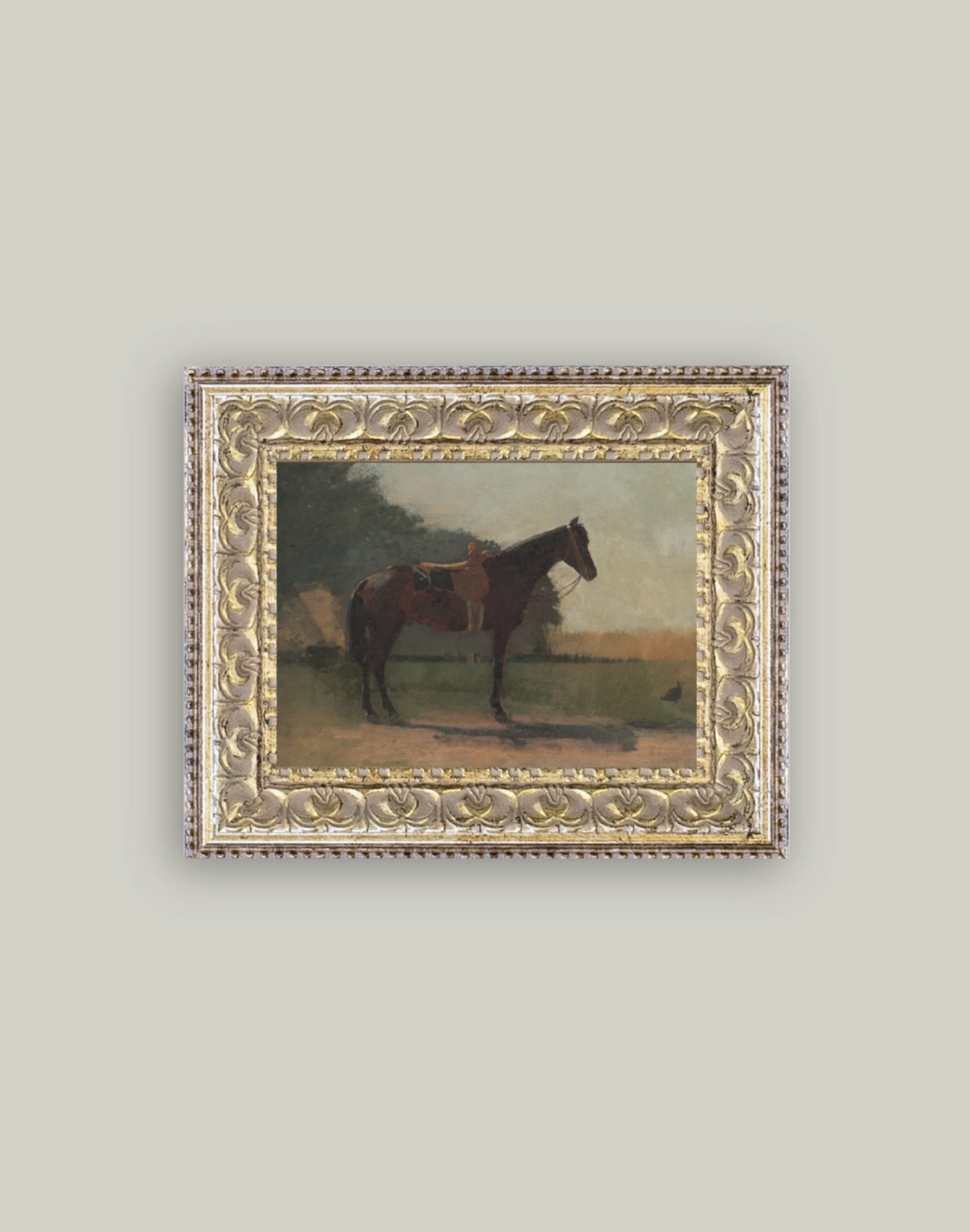 Saddled Horse Ornate Framed Canvas Art 7x5