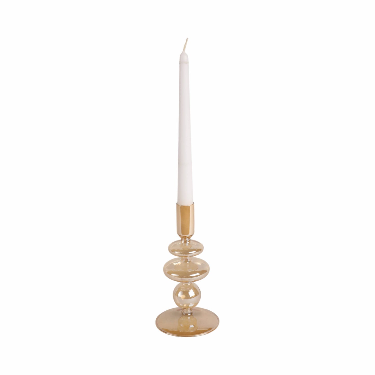 Glass Vintage Bubble Taper Candle Holder - Gold 7 in.