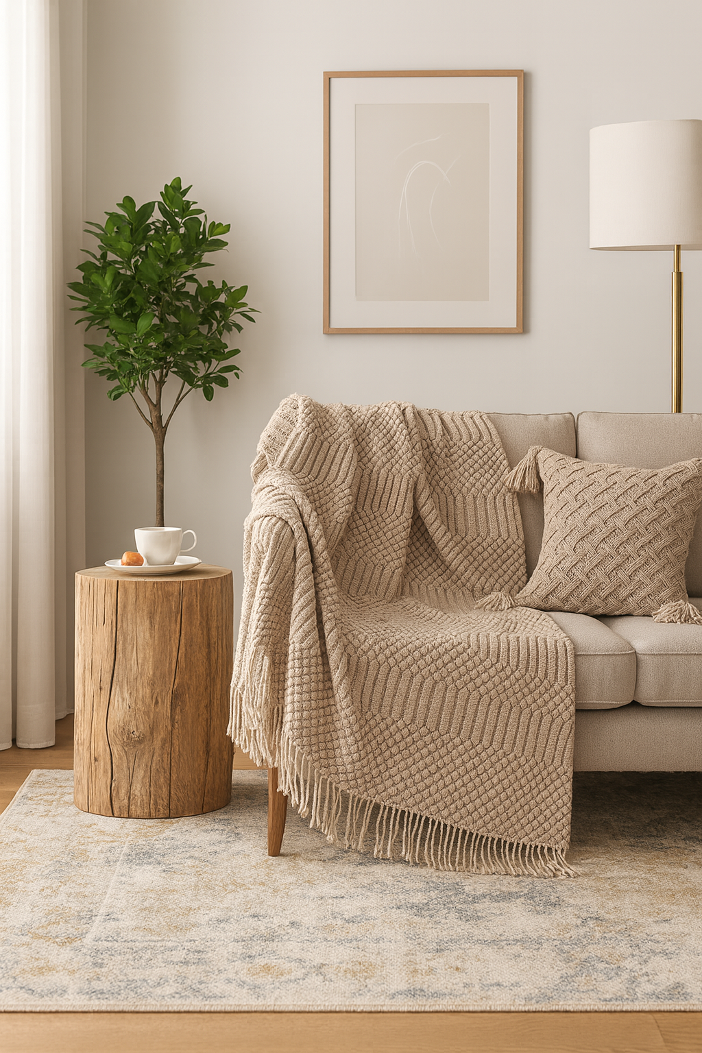 Beige Waffle Stripe Throw Blanket 50" x 60"
