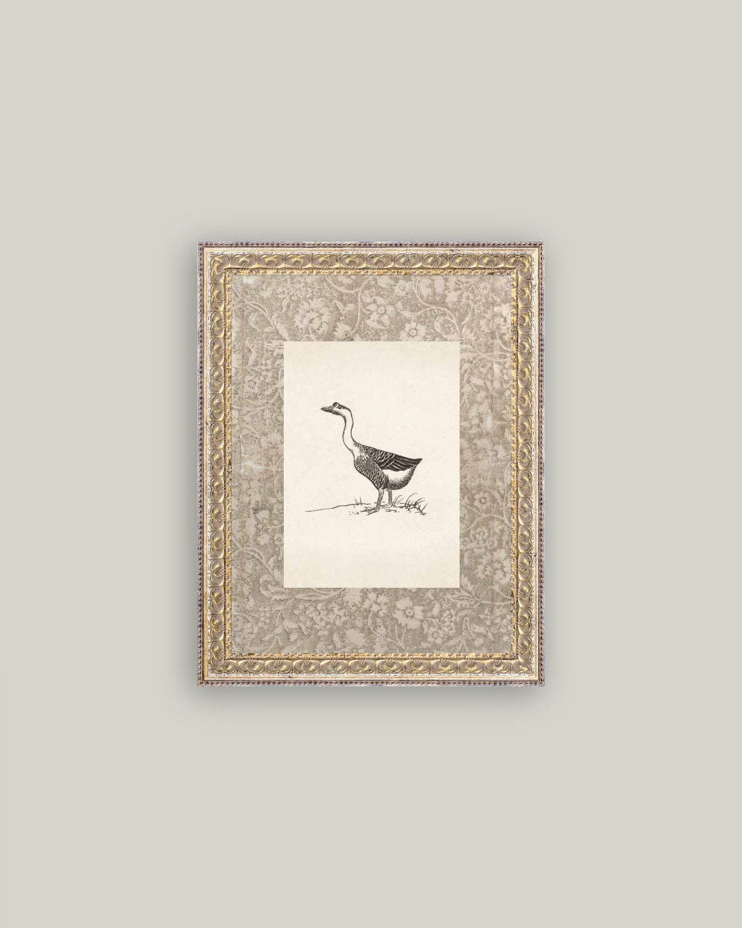 Single Goose Framed Antique Art 8" X 10"
