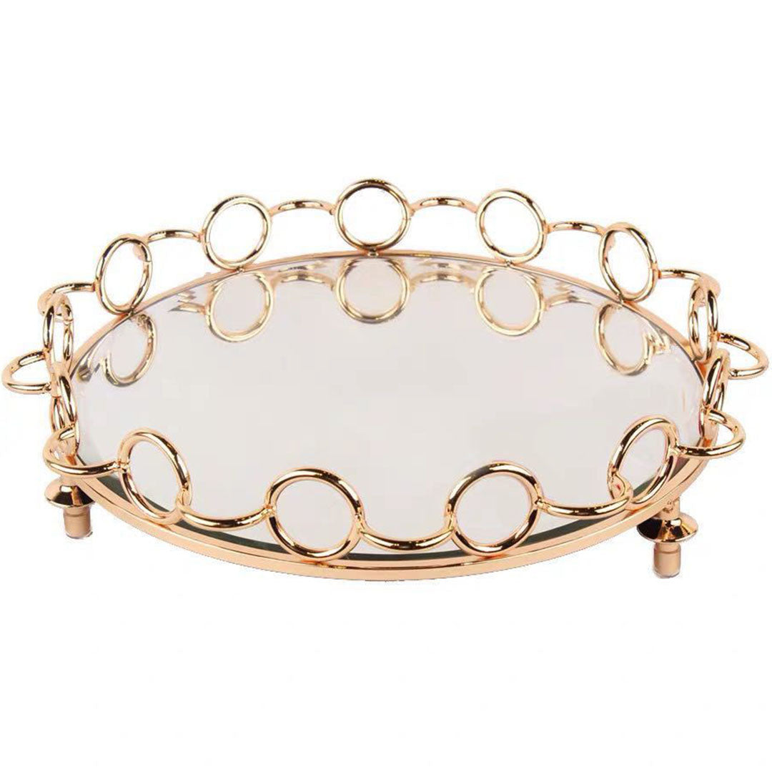 33cm Bronze-Colored Round Mirror with Handles