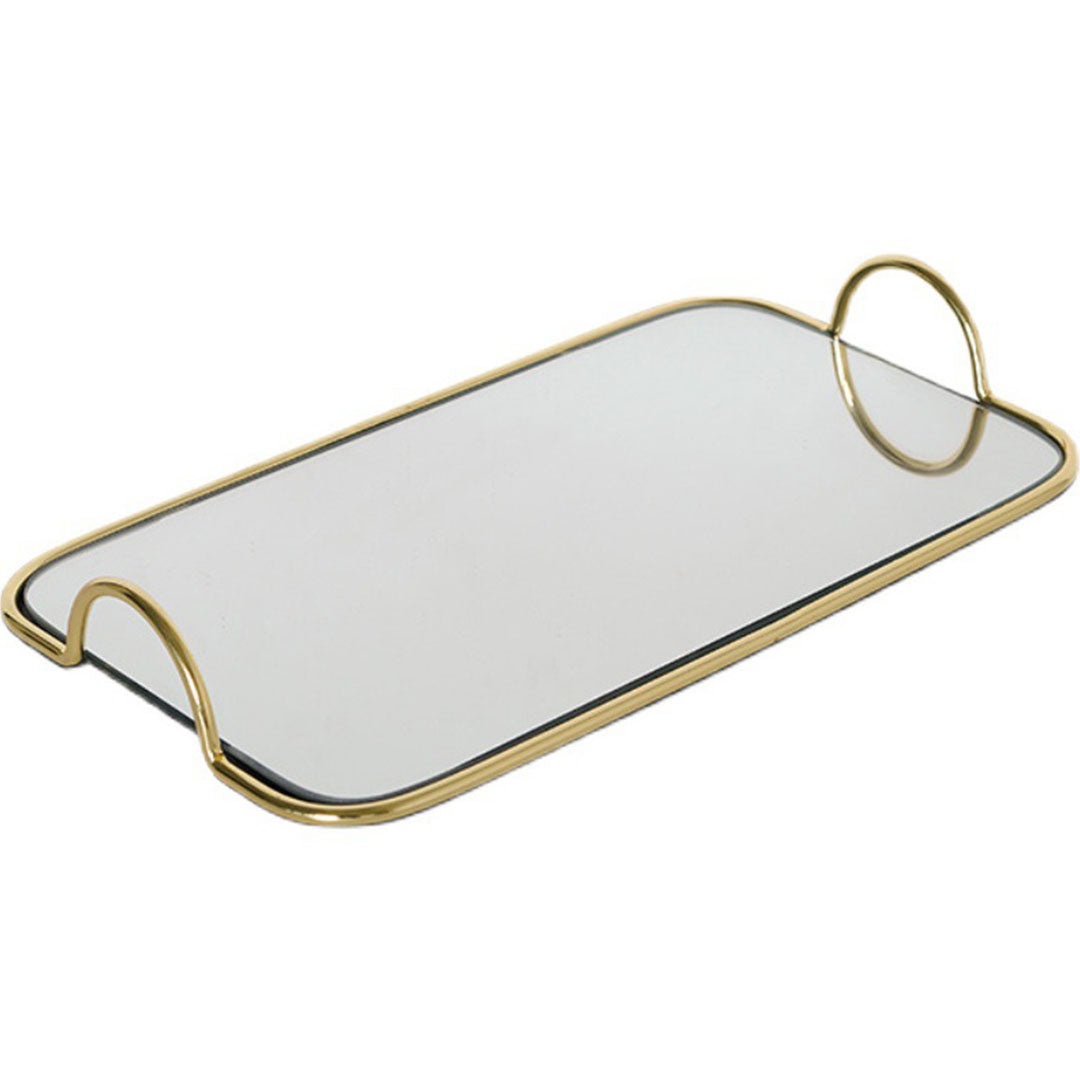 40.5cm Gold Flat-Lay Mirror Glass Metal Vanity Tray with Handles
