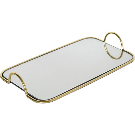 40.5cm Gold Flat-Lay Mirror Glass Metal Vanity Tray with Handles