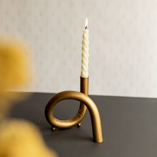 Faye Boho Twisted Curve - Brass Taper Holder Metal