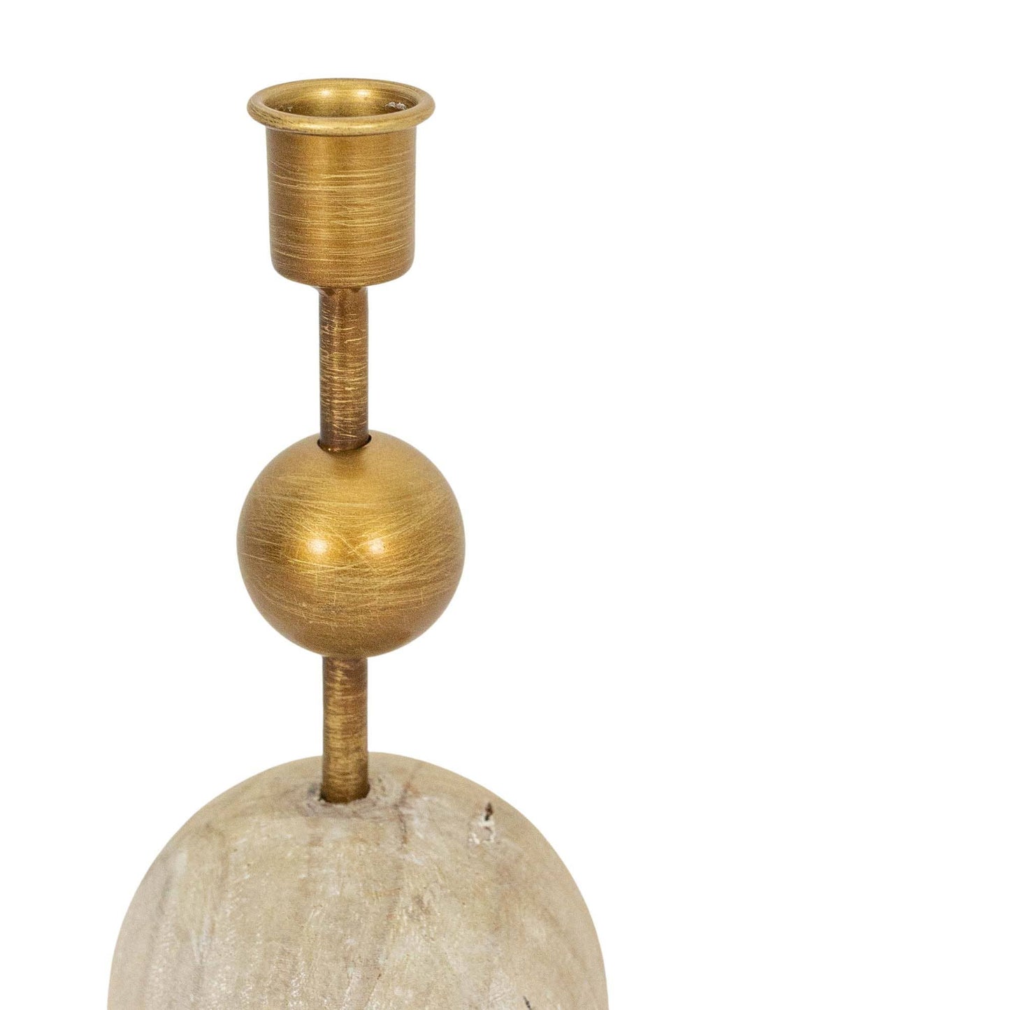 Jude Brass Stacked Sphere Taper Candle Holder - Wood & Metal