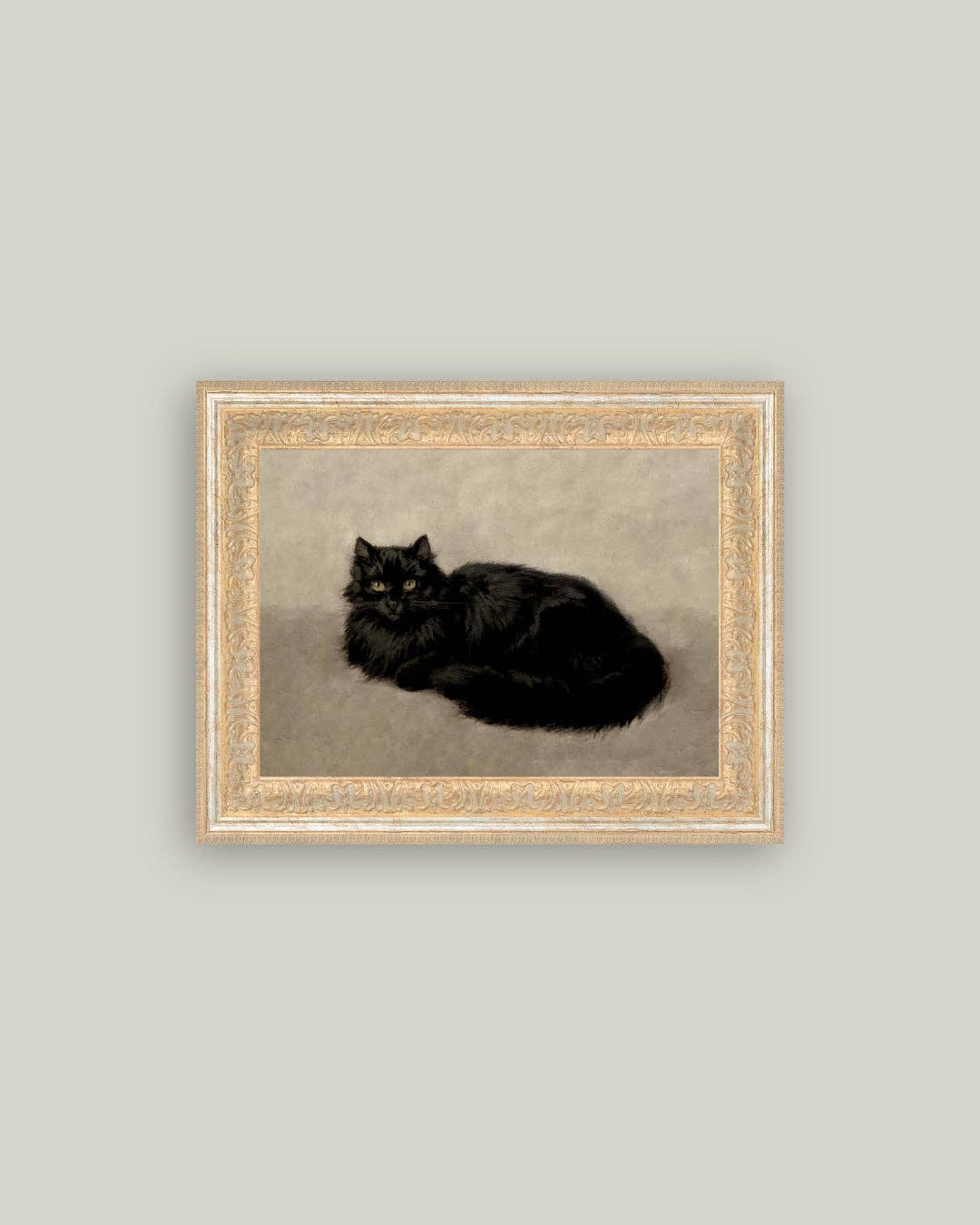 Black Cat Framed Antique Art 12x10