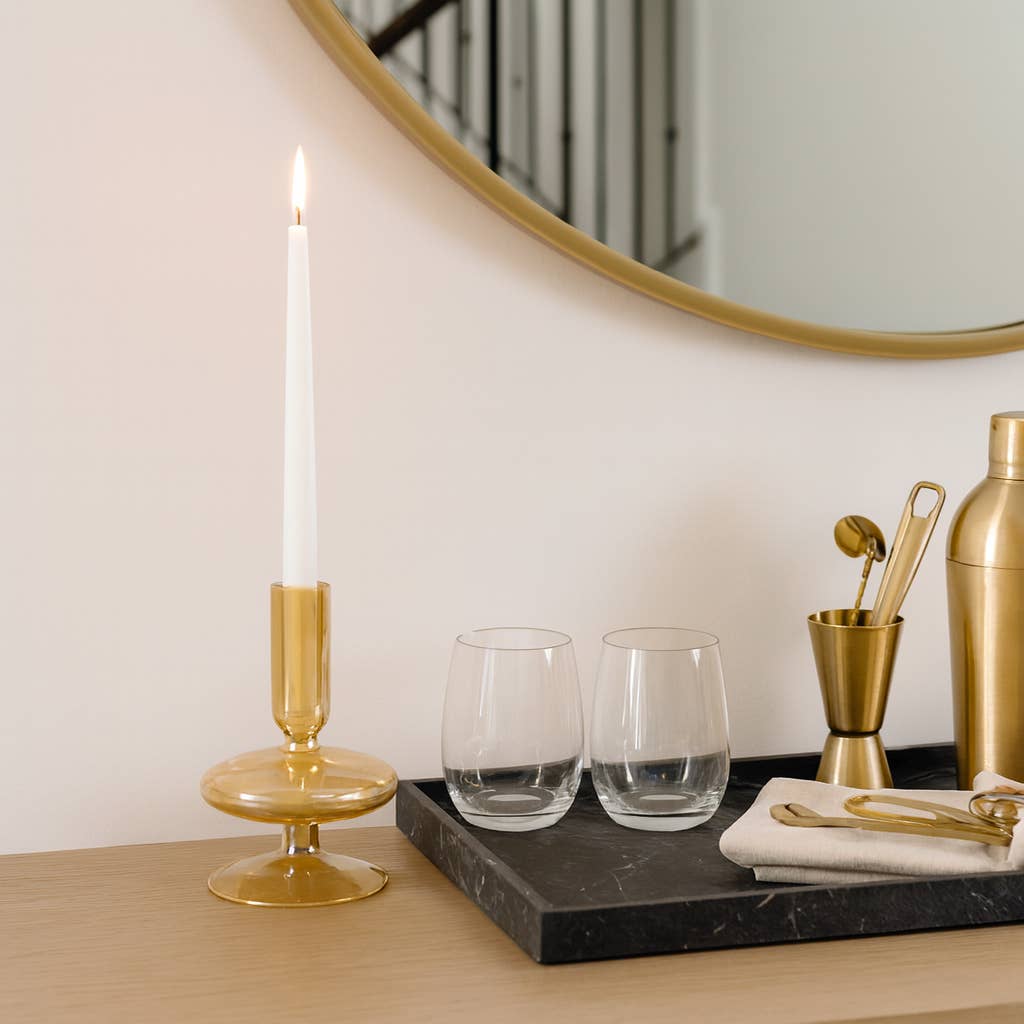 Glass Vintage Abstract Taper Candle Holder - Gold 5 in.