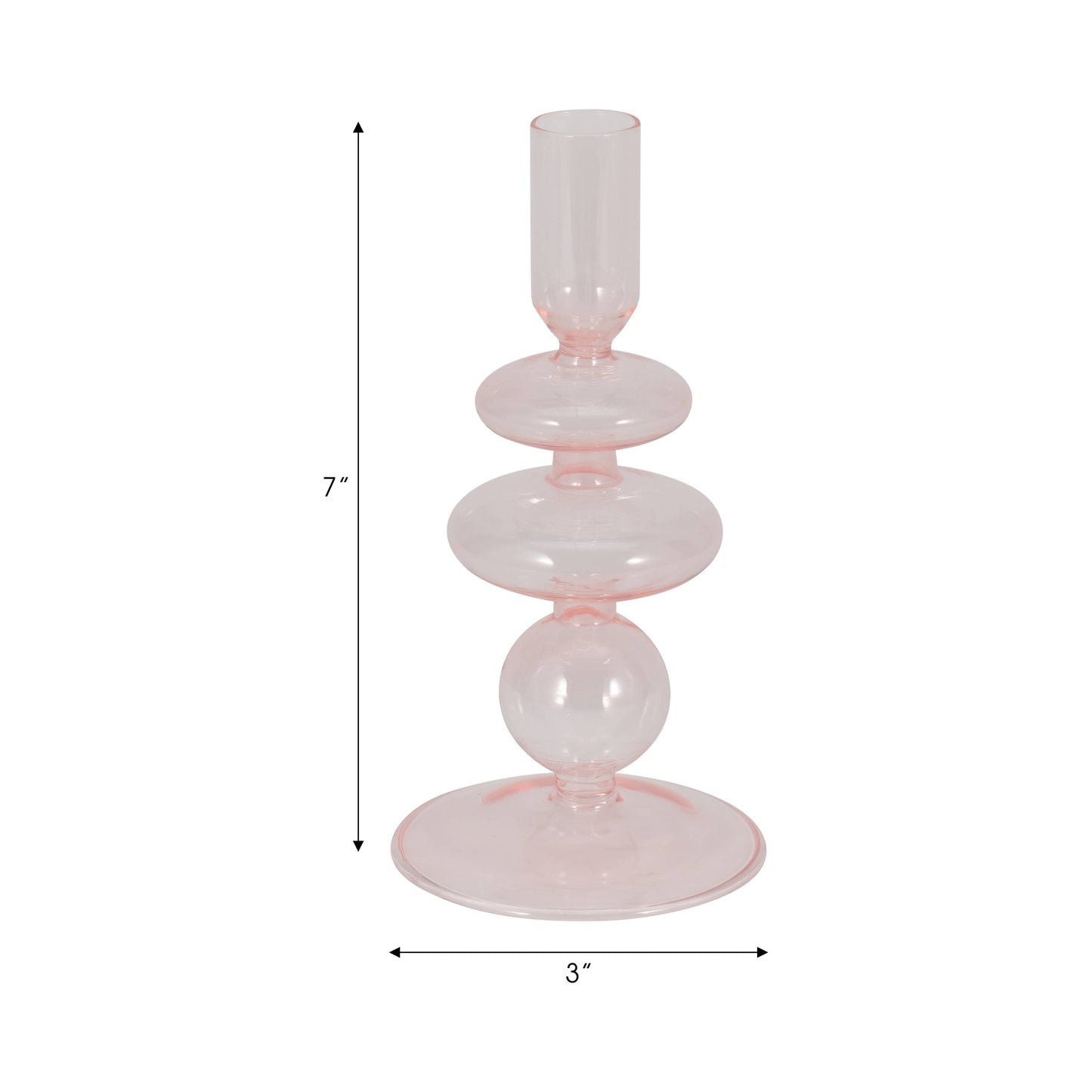Glass Vintage Sculptural Taper Candle Holder - Pink 7 in.