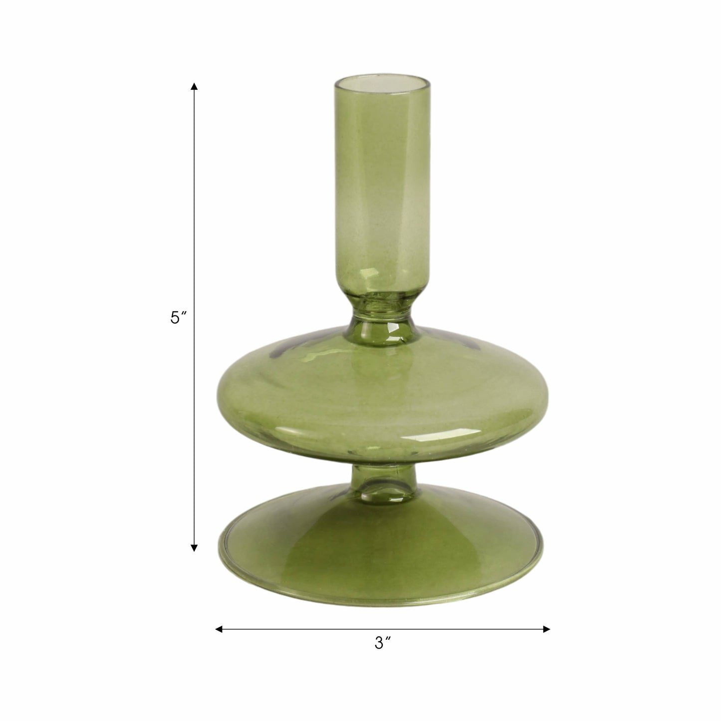 Glass Vintage Abstract Taper Candle Holder - Green 5 in.