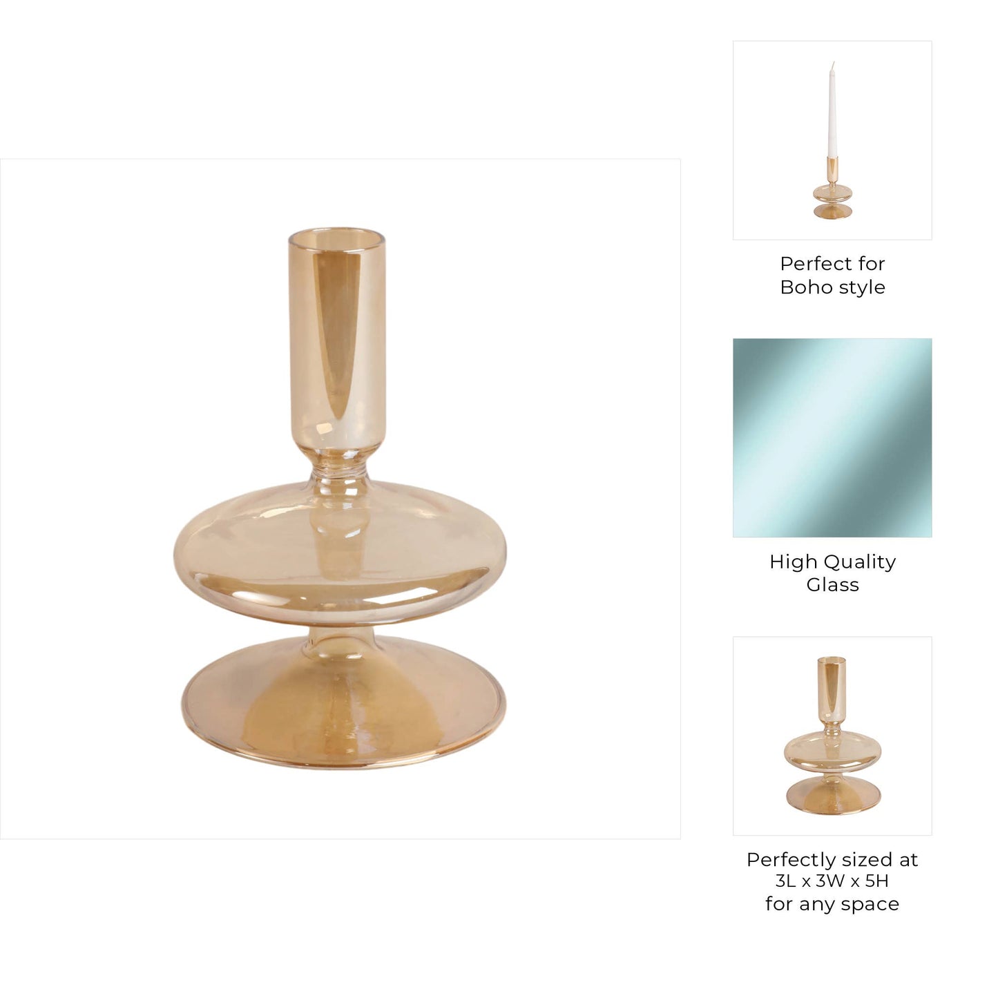 Glass Vintage Abstract Taper Candle Holder - Gold 5 in.