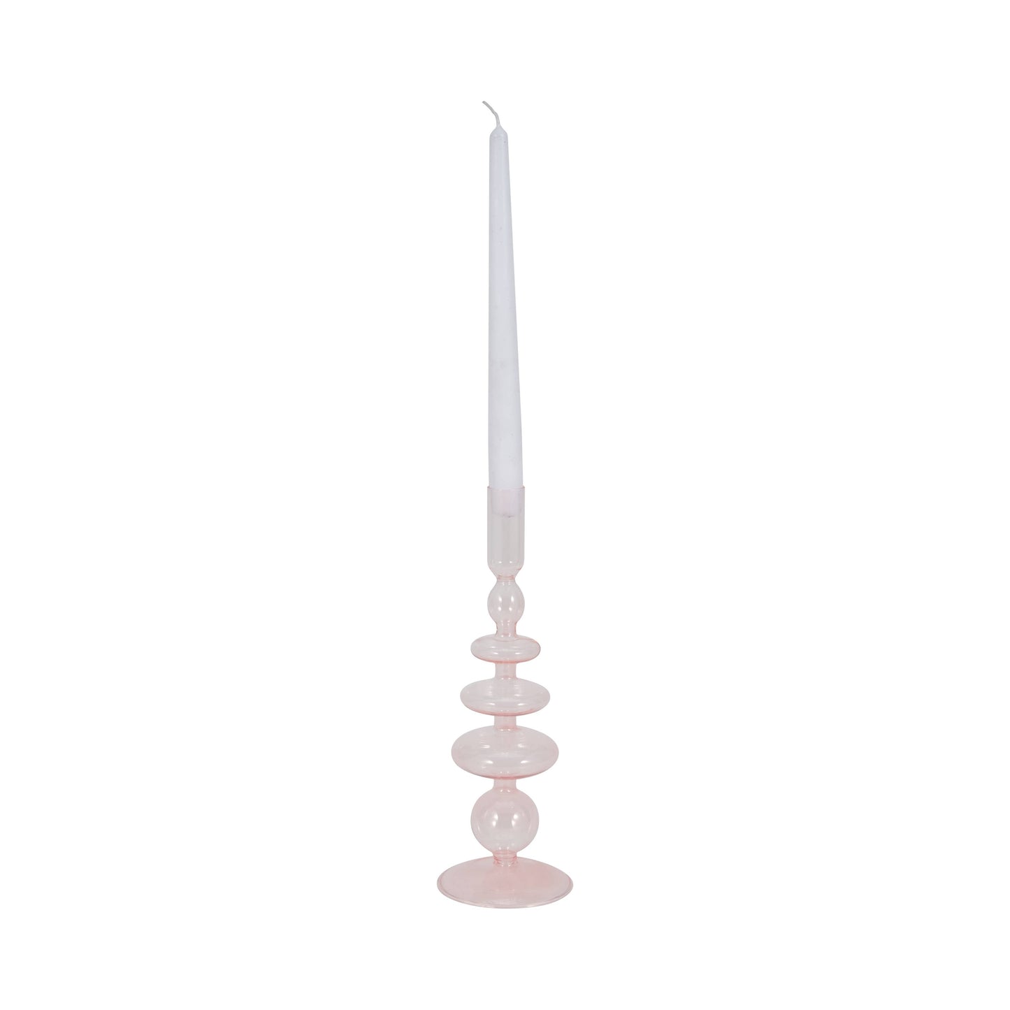 Glass Vintage Sculptural Taper Candle Holder - Pink 11 in.