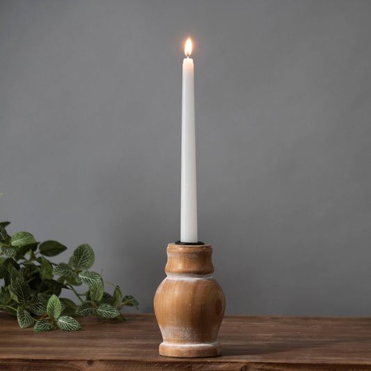 Ramona Whitewashed Taper Candle Holder - Natural Carved Wood