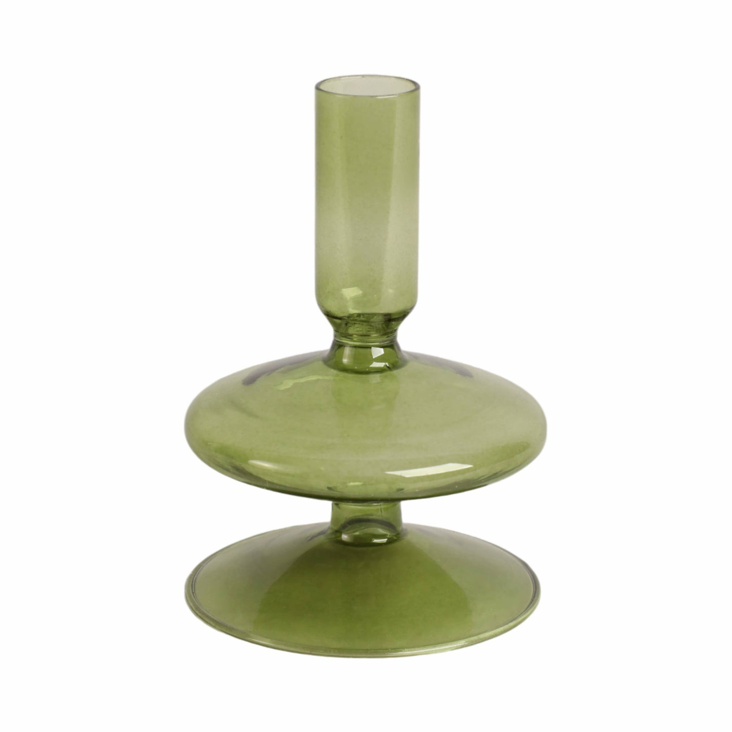 Glass Vintage Abstract Taper Candle Holder - Green 5 in.