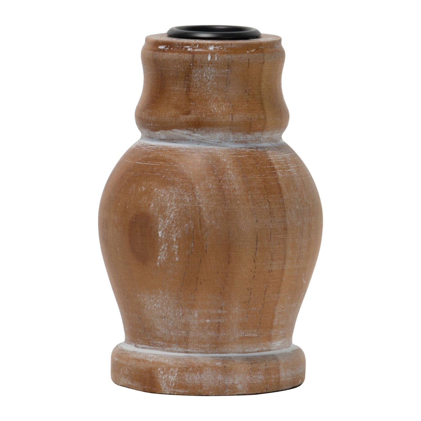 Ramona Whitewashed Taper Candle Holder - Natural Carved Wood