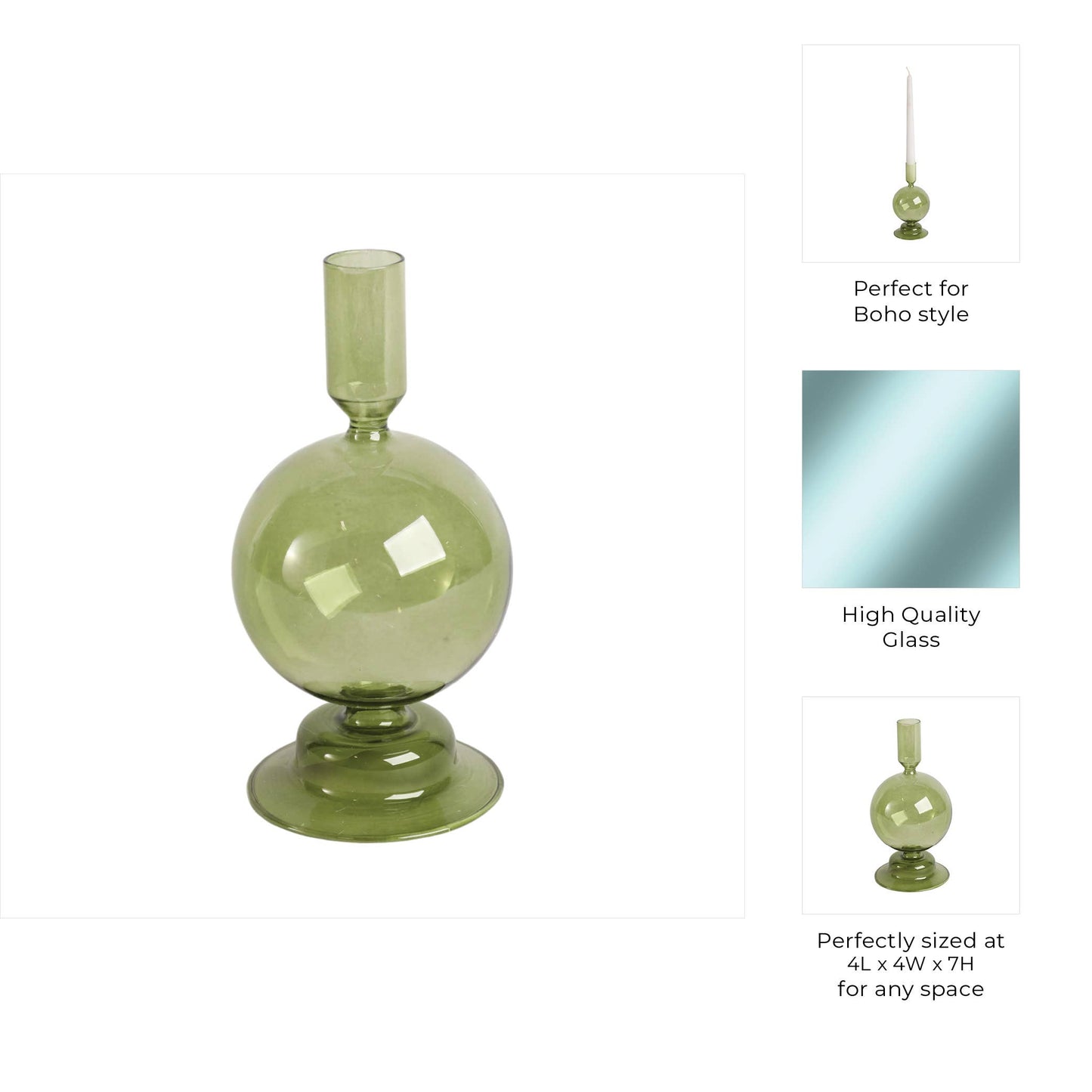 Glass Abstract Bubble Taper Candle Holder - Green 7 in.