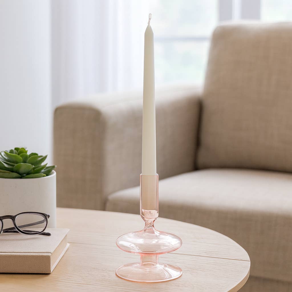 Glass Vintage Bubble Taper Candle Holder - Pink 5 in.