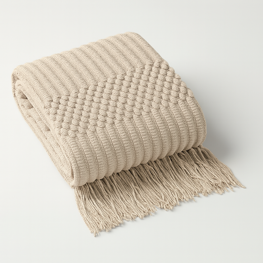 Beige Waffle Stripe Throw Blanket 50" x 60"