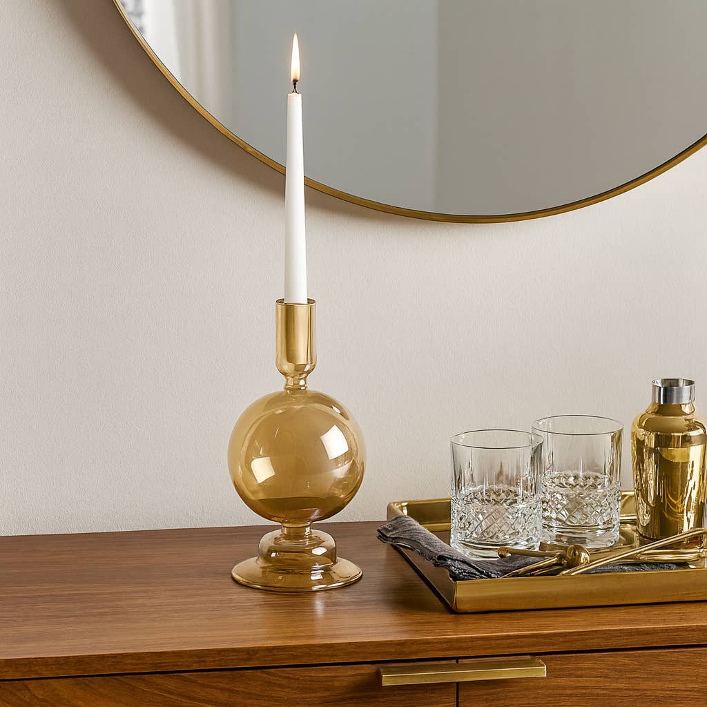 Glass Modern Bubble Taper Candle Holder - Gold 7 in.