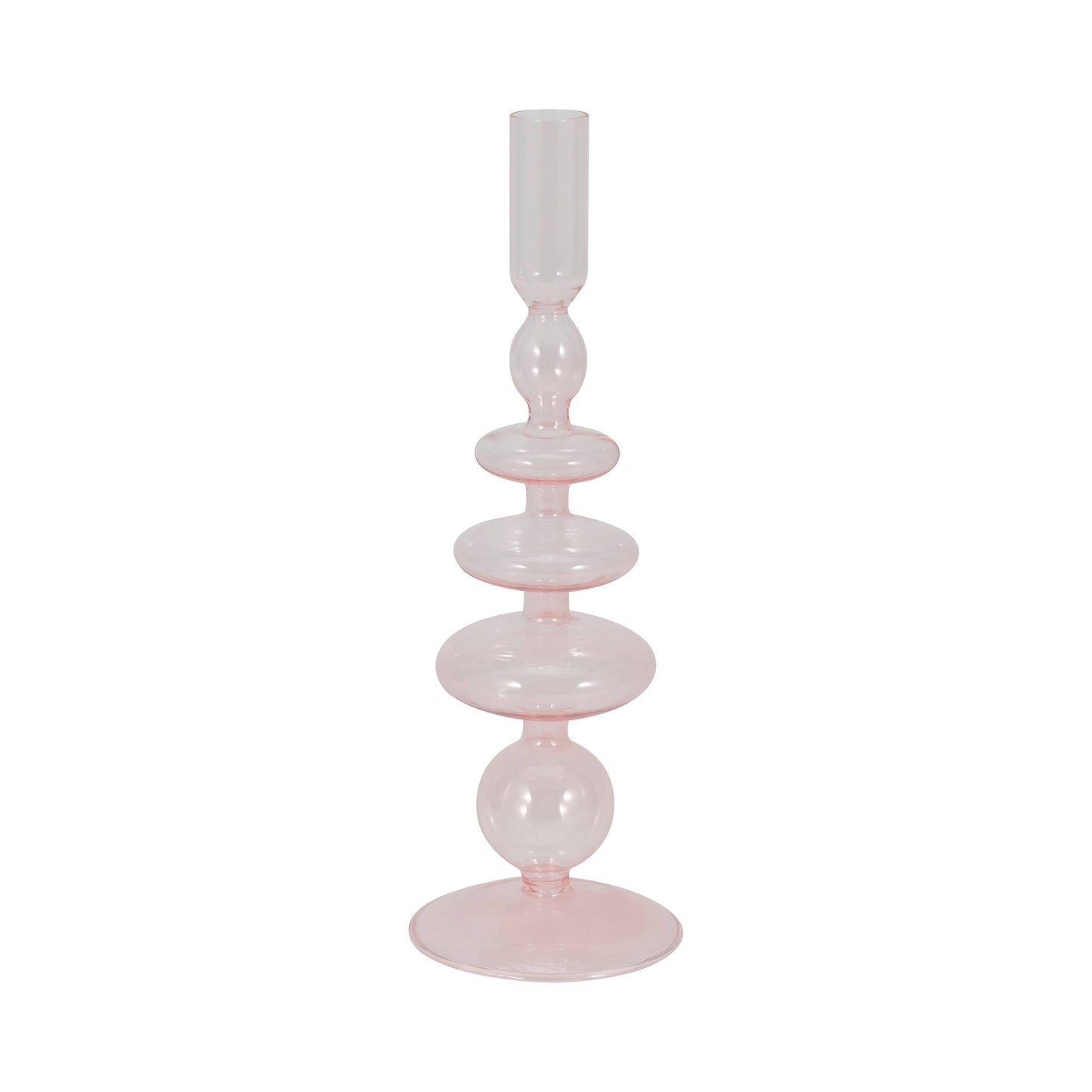 Glass Vintage Sculptural Taper Candle Holder - Pink 11 in.