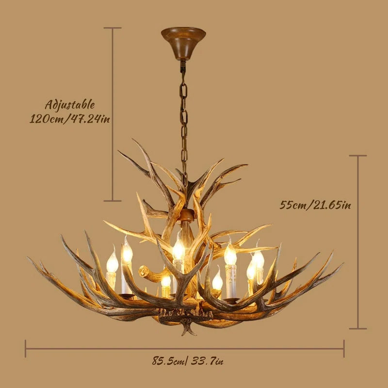 Antler Chandelier Lighting Double Layer, 14 Antlers + 8 Lights Retro Country Style Deer Horn Chandelier Lighting with E12 Base, Antler Lamp for Cafes, Bars, Kitchen