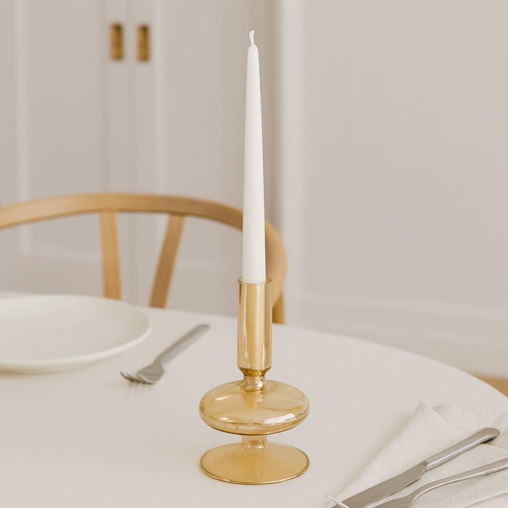 Glass Vintage Abstract Taper Candle Holder - Gold 5 in.