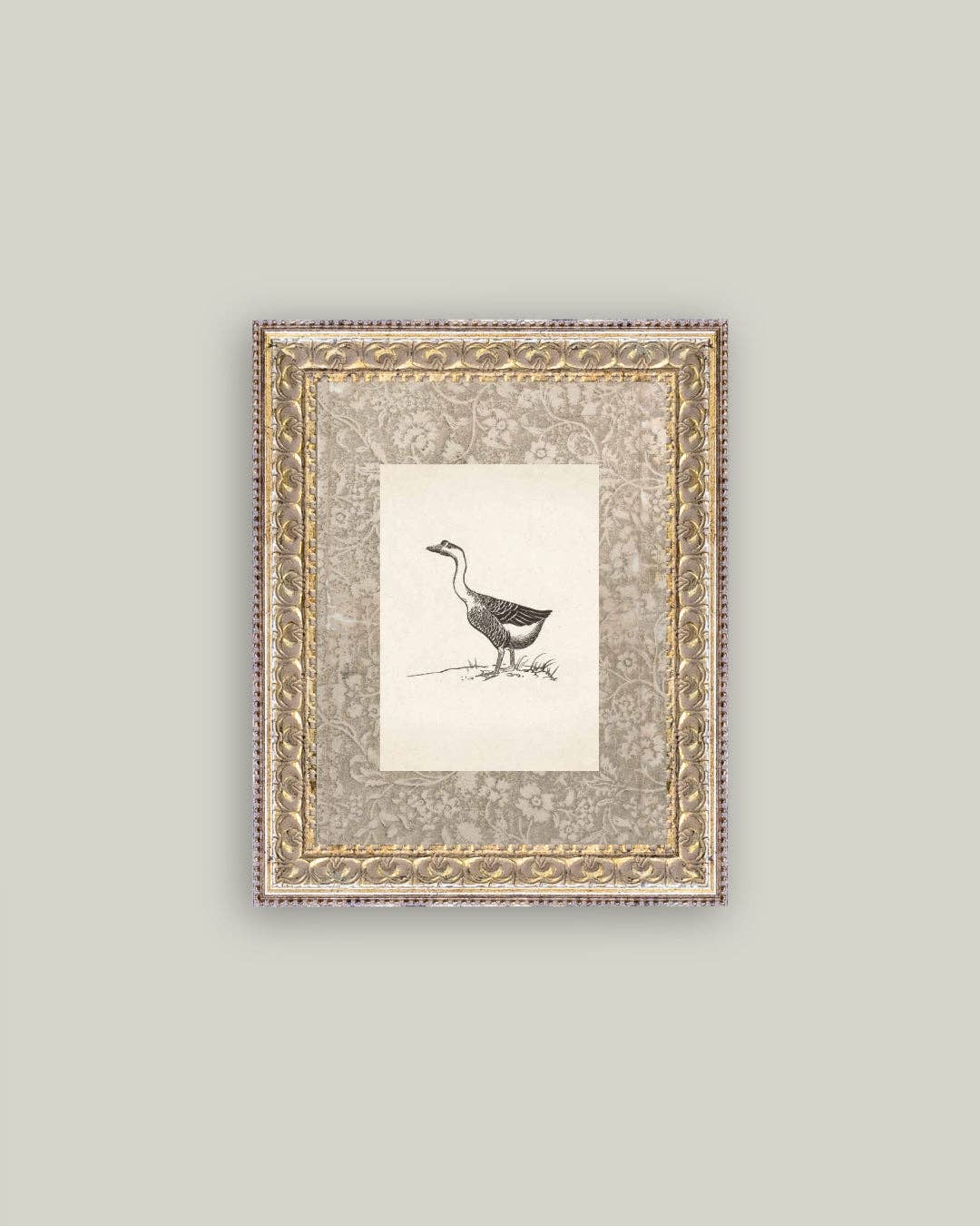 Single Goose Framed Antique Art 8x10