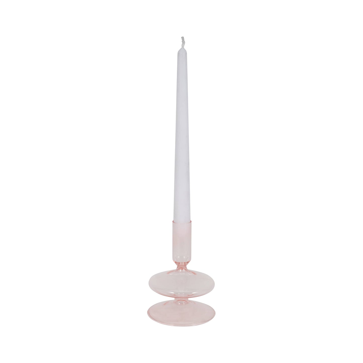 Glass Vintage Bubble Taper Candle Holder - Pink 5 in.