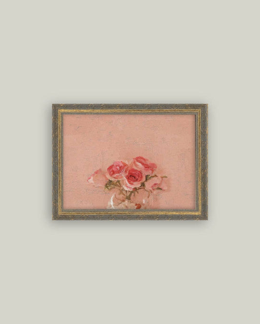 Pink Roses Framed Antique Art 16x12