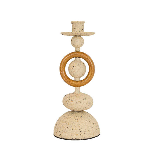 Sculptural Metal Taper Candle Holder – Cream Speckled Finish
