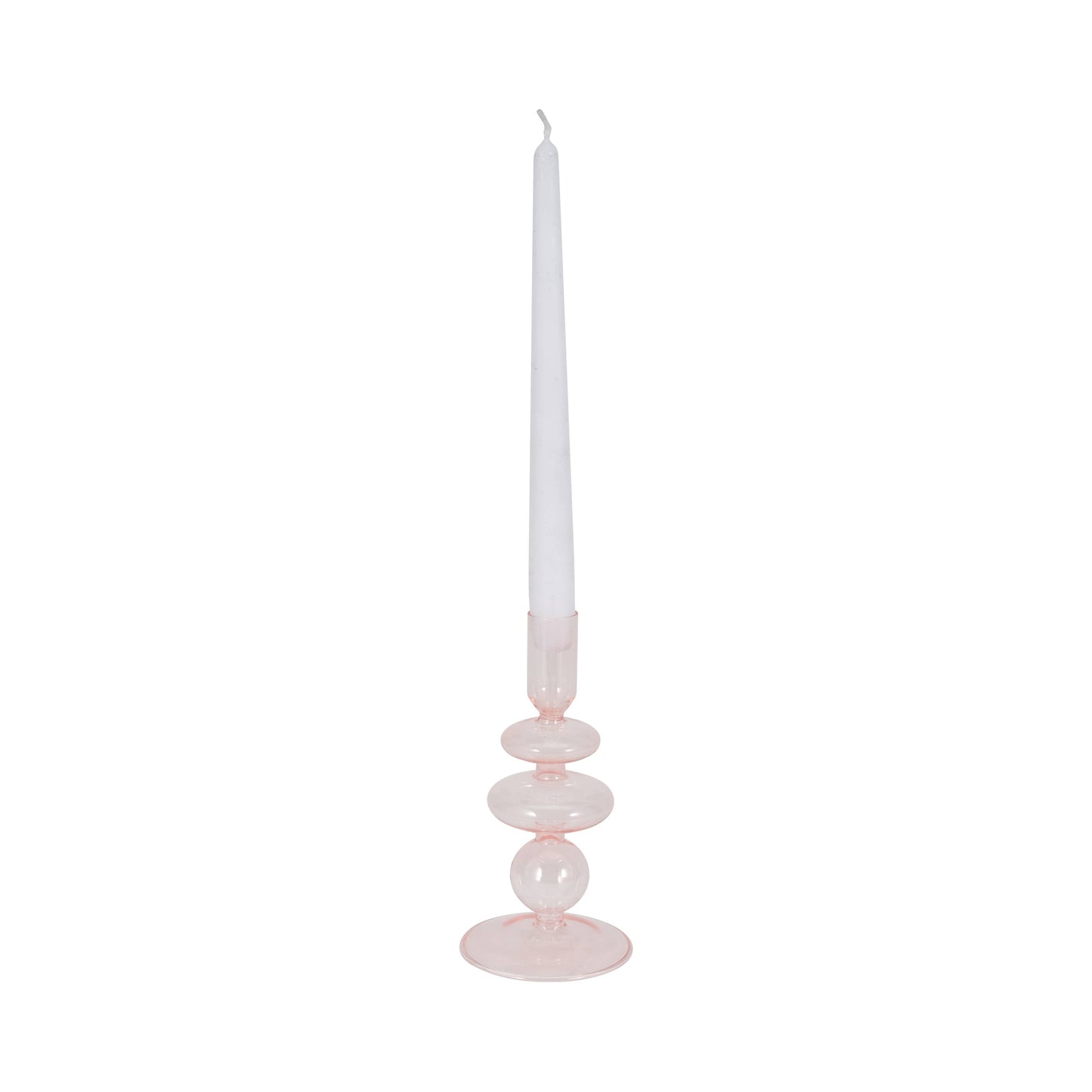 Glass Vintage Sculptural Taper Candle Holder - Pink 7 in.