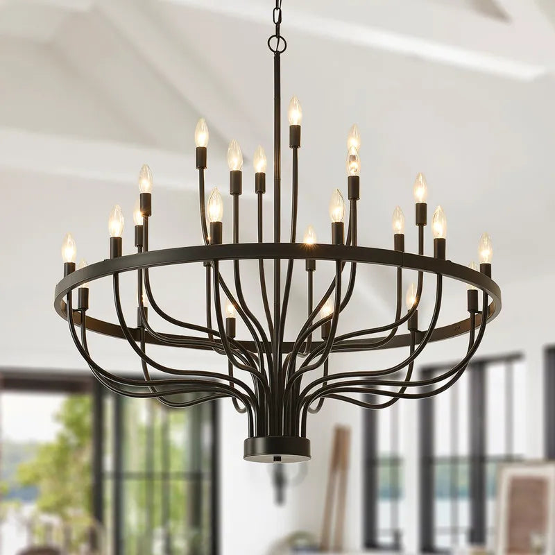 Modern Farmhouse Candle Chandelier Black Large Wagon Wheel Chandeliers