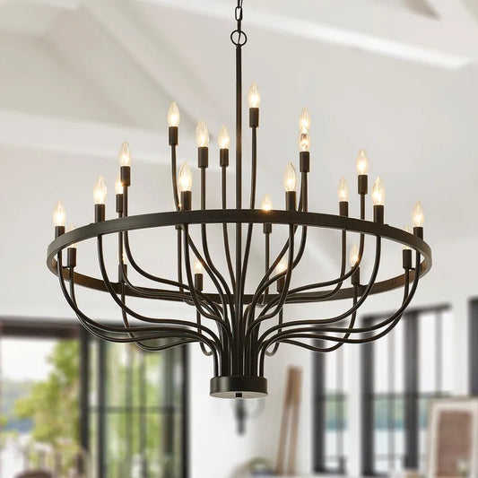 Modern Farmhouse Candle Chandelier Black Large Wagon Wheel Chandeliers