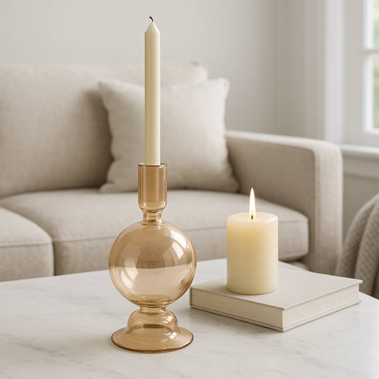 Glass Modern Bubble Taper Candle Holder - Gold 7 in.