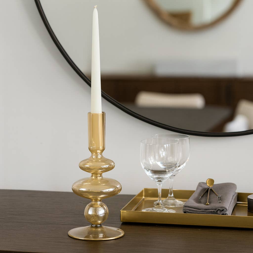 Glass Vintage Bubble Taper Candle Holder - Gold 7 in.