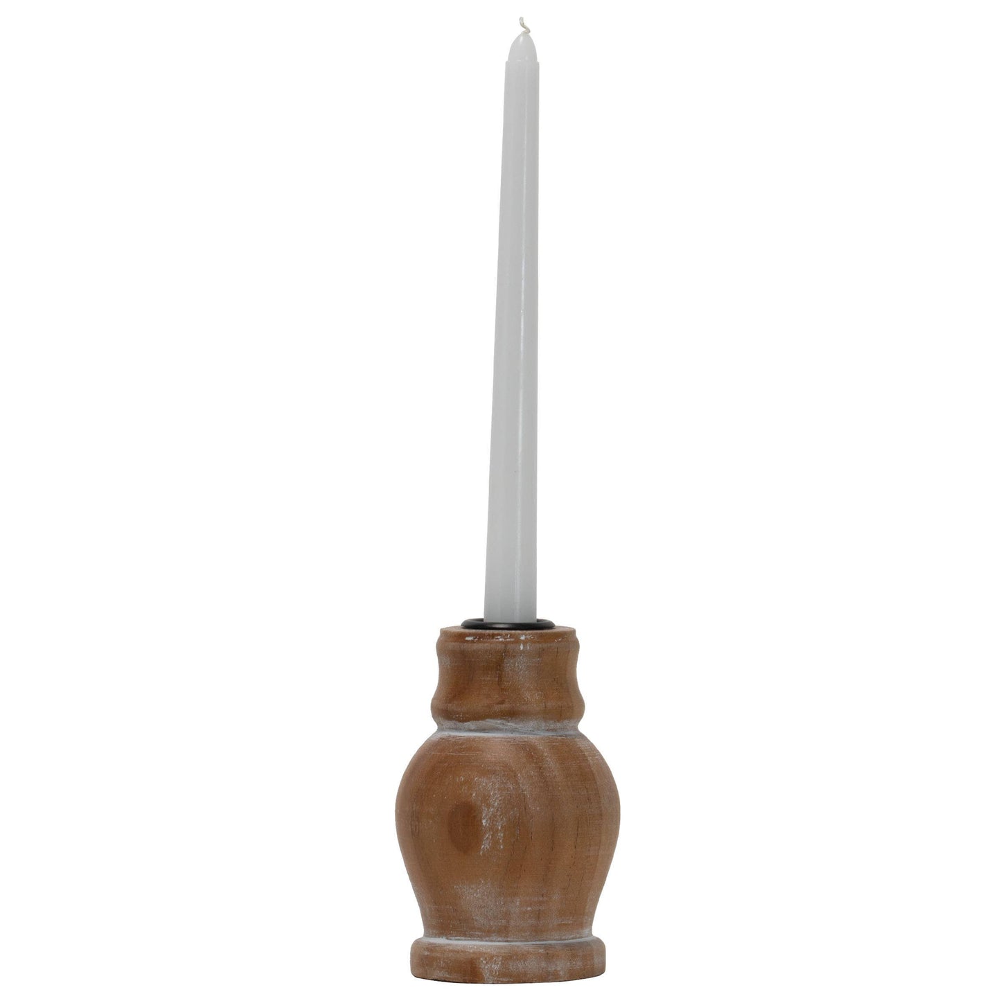 Ramona Whitewashed Taper Candle Holder - Natural Carved Wood