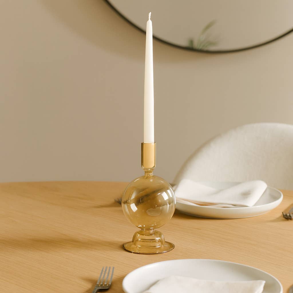 Glass Modern Bubble Taper Candle Holder - Gold 7 in.