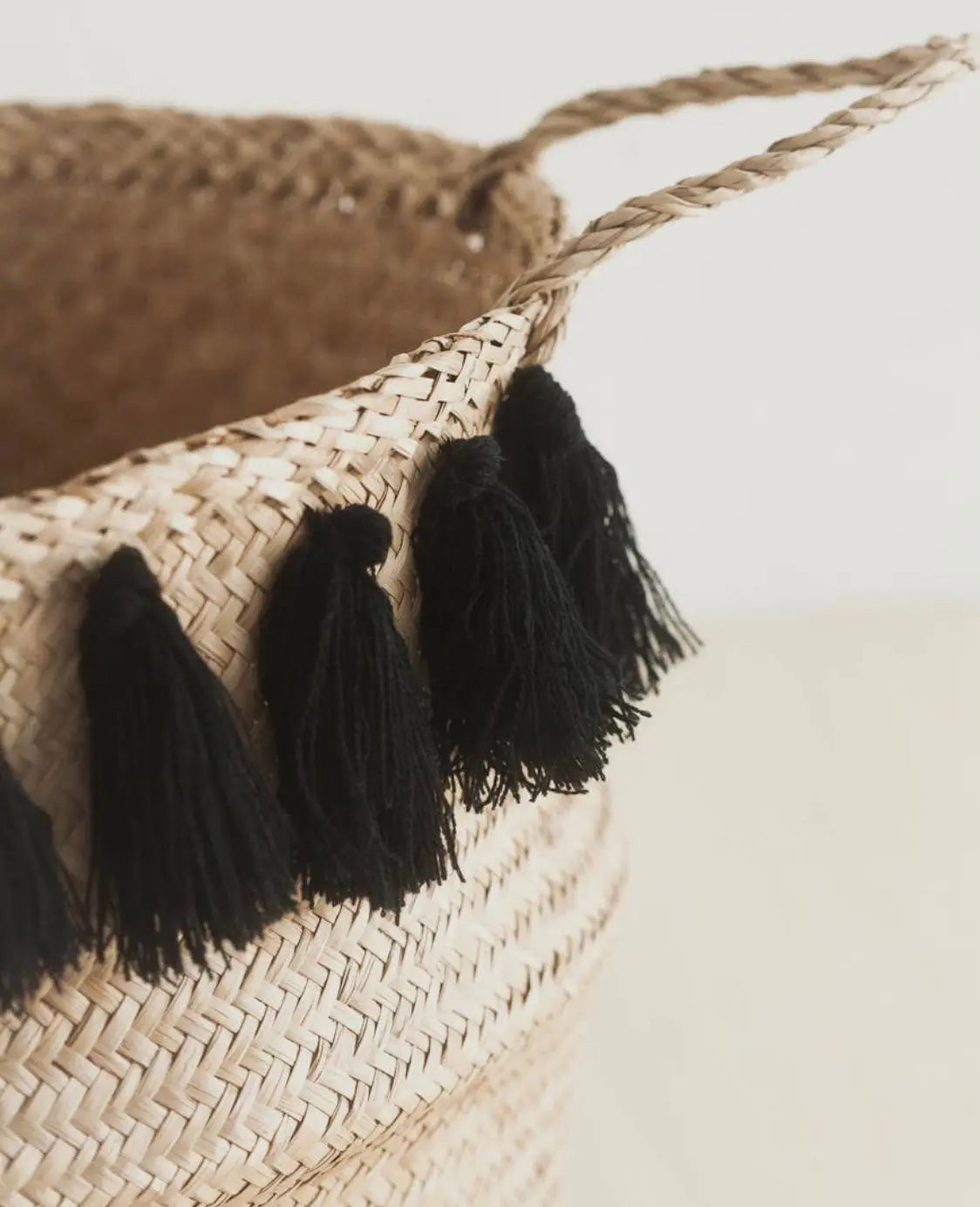 Black Tasseled Belly Basket - Niko and Me Home Decor