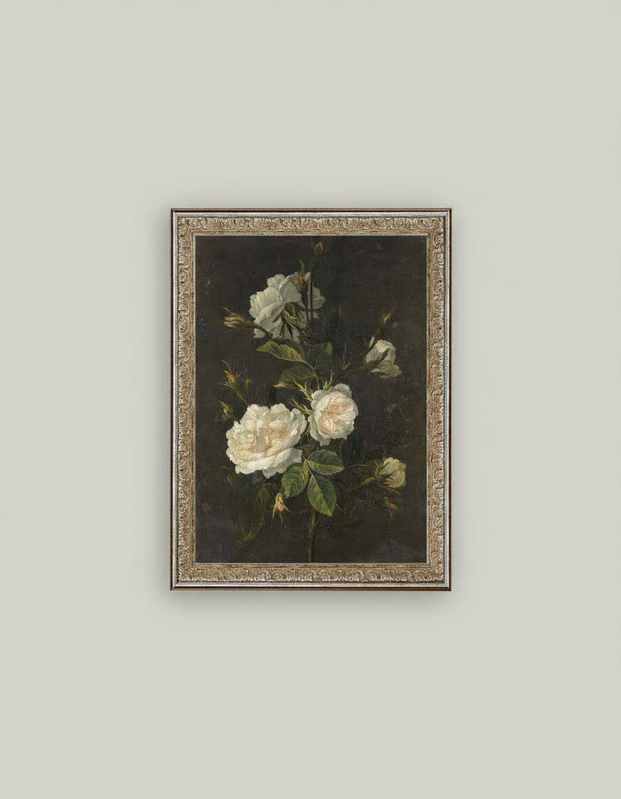 Moody Still Life Rose Framed Antique Art 8x10