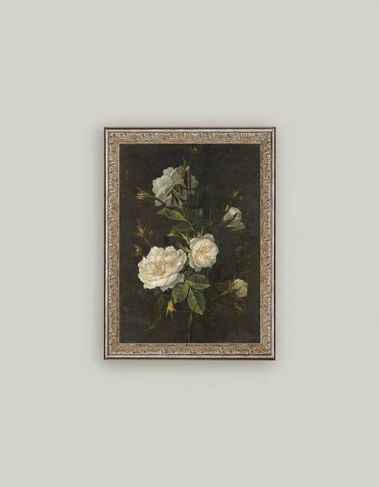 Moody Still Life Rose Framed Antique Art 8x10
