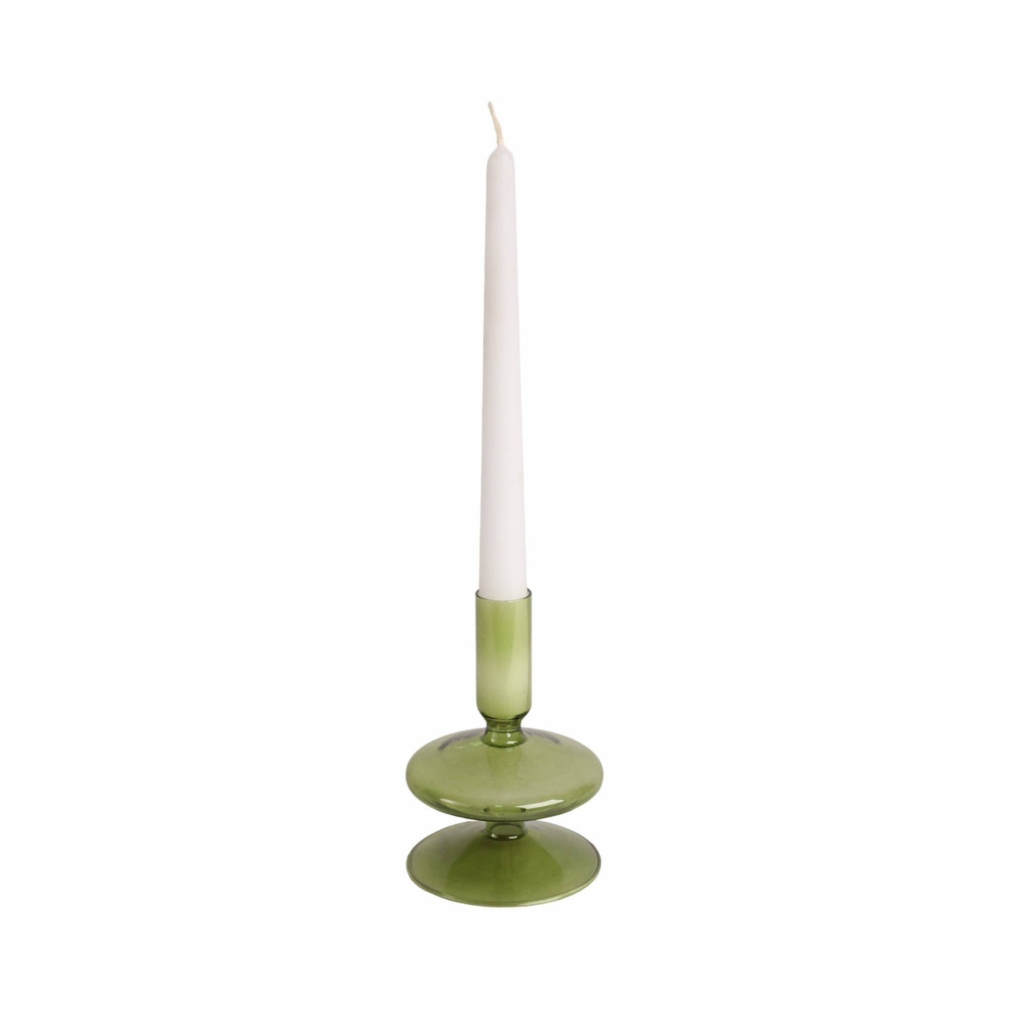 Glass Vintage Abstract Taper Candle Holder - Green 5 in.