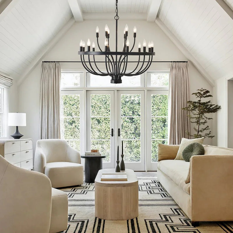 Modern Farmhouse Candle Chandelier Black Large Wagon Wheel Chandeliers