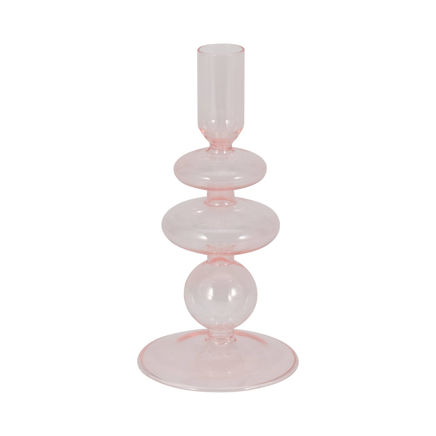 Glass Vintage Sculptural Taper Candle Holder - Pink 7 in.