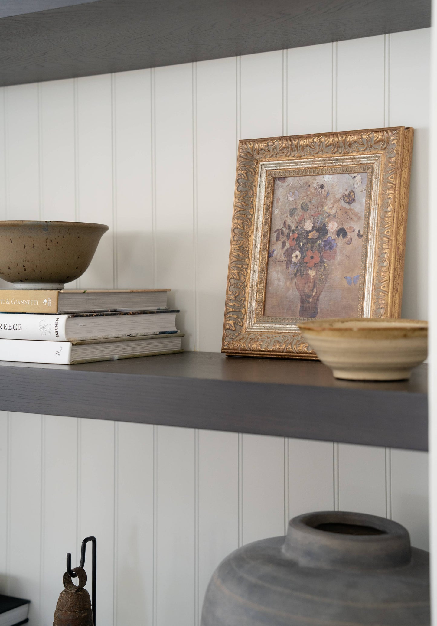 Flower Butterfly Vase Framed Antique Art 10x12