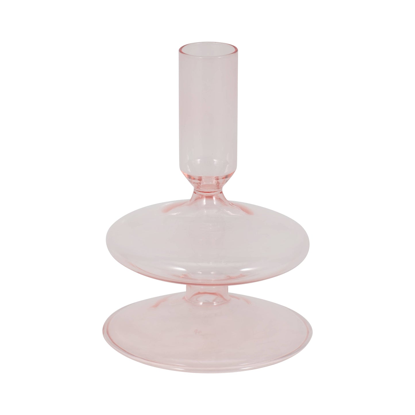 Glass Vintage Bubble Taper Candle Holder - Pink 5 in.
