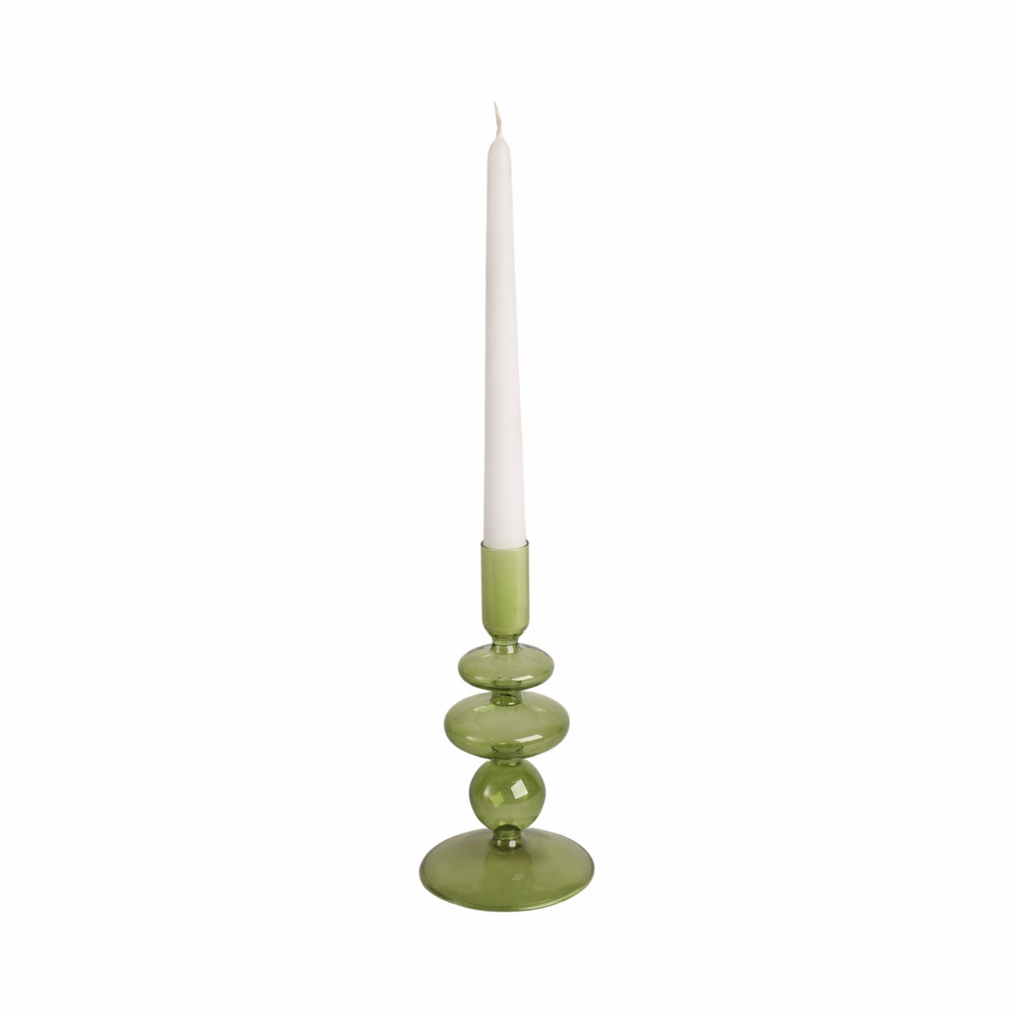 Glass Vintage Bubble Taper Candle Holder - Green 7 in.