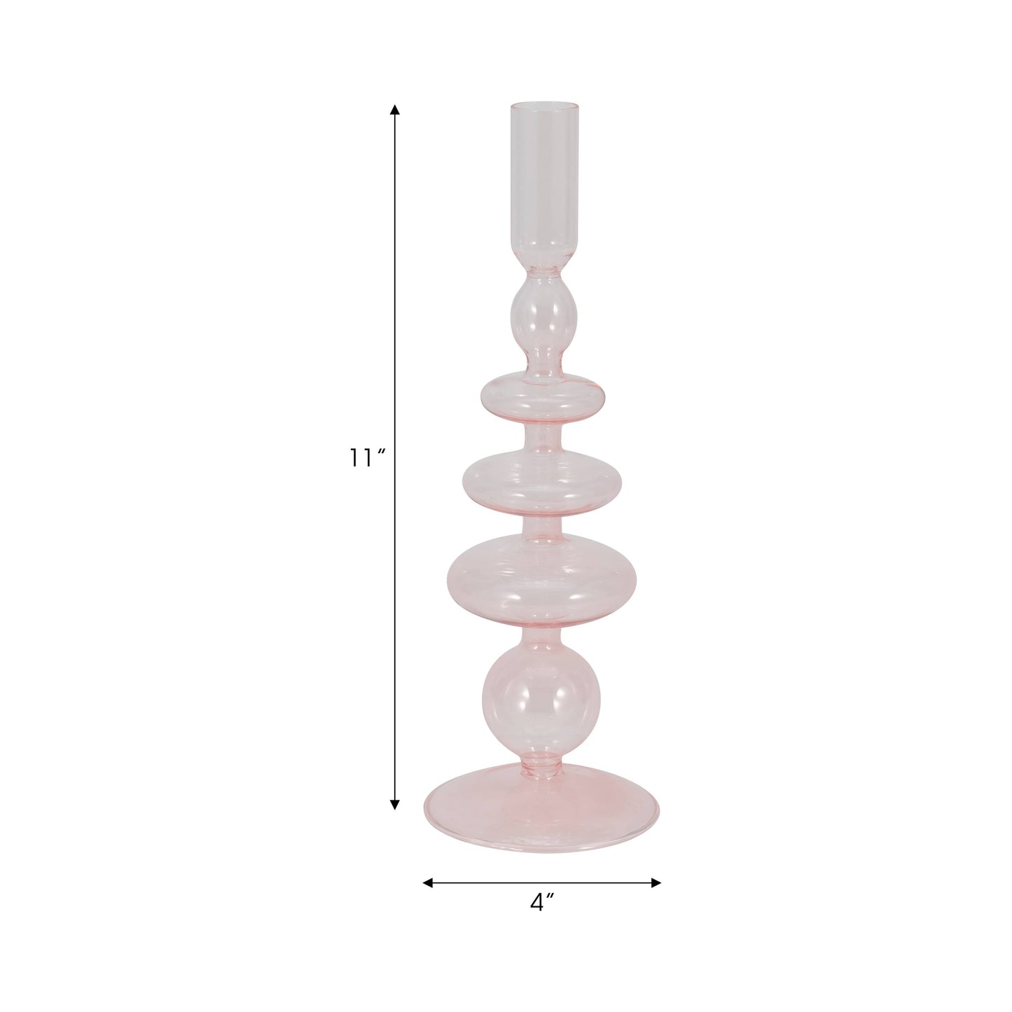 Glass Vintage Sculptural Taper Candle Holder - Pink 11 in.