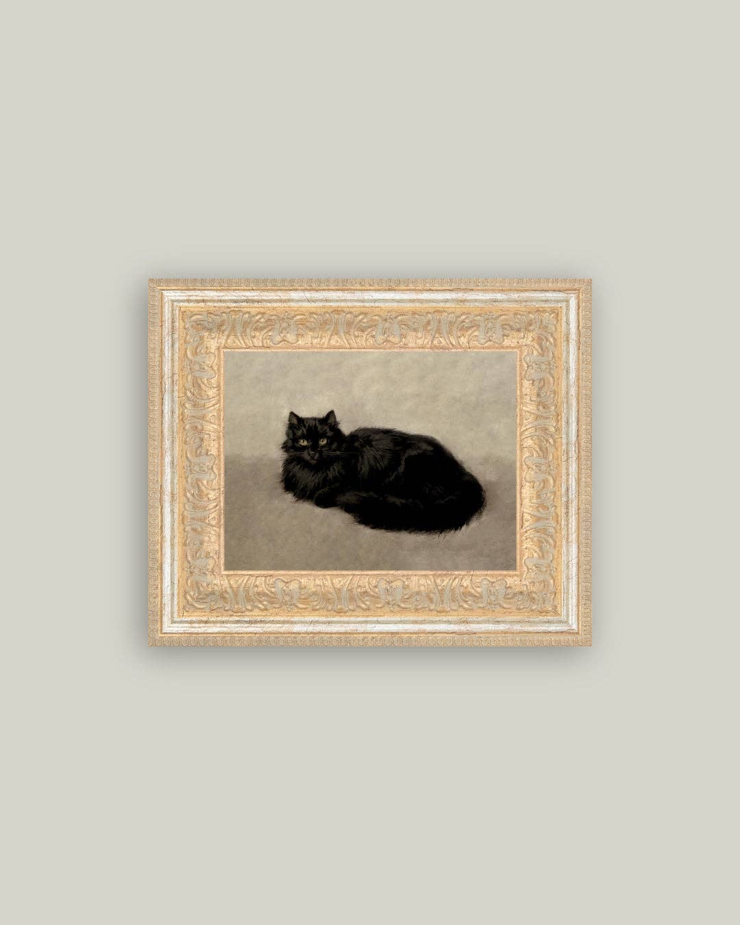 Black Cat Framed Antique Art 12x10
