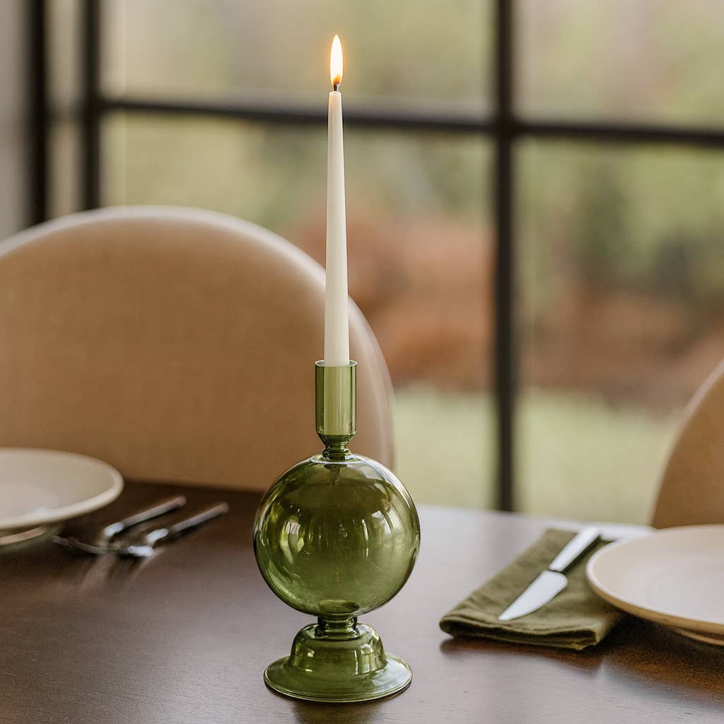 Glass Abstract Bubble Taper Candle Holder - Green 7 in.